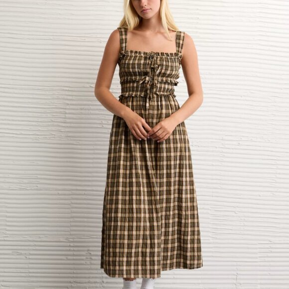 AE Sweetheart Neckline Midi Dress, Plaid, XS - Picture 1 of 5